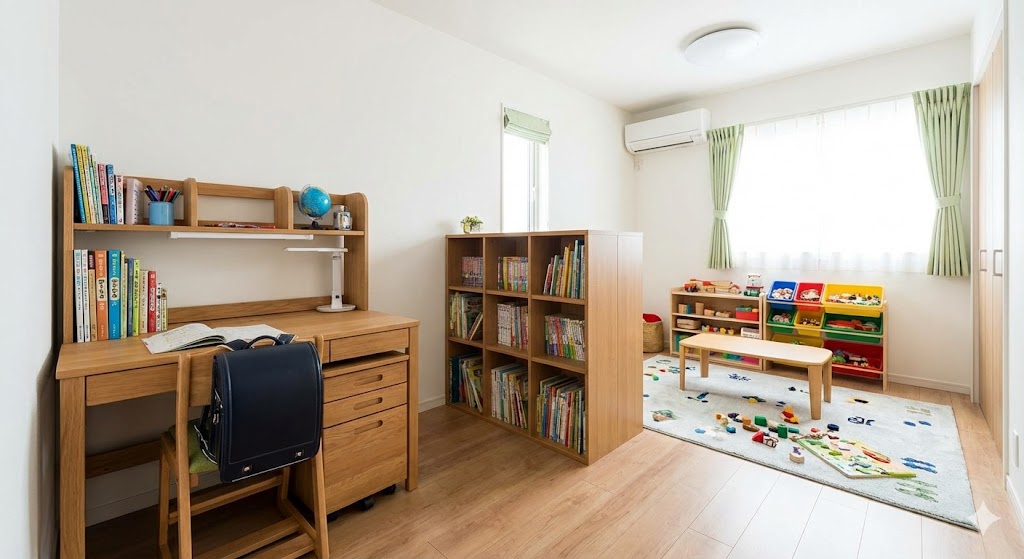 学用品とおもちゃの収納を分けるゾーニング