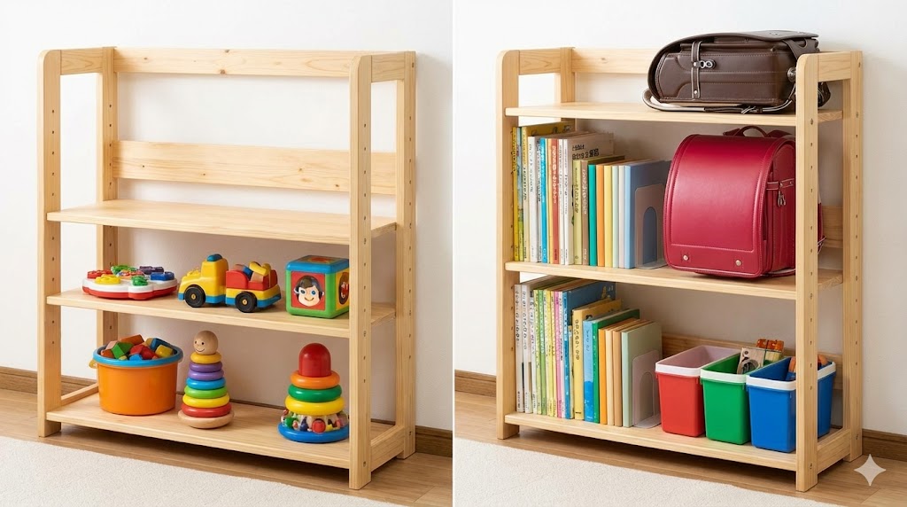 成長に合わせて変化するパイン材ラックの魅力