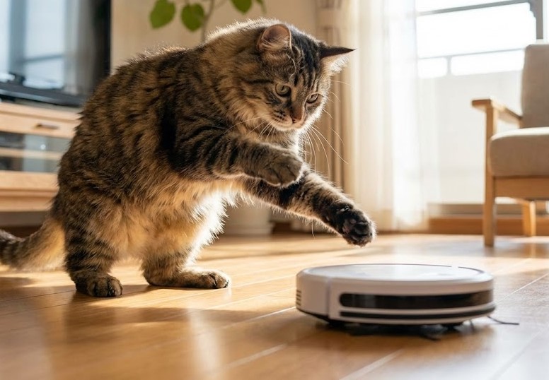 猫が追いかけて遊べる自走式ロボット掃除機の魅力