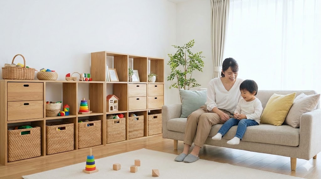 リビングのおもちゃ収納をおしゃれに！散らからない仕組み作りのコツ