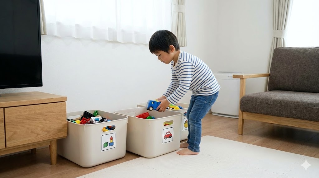 散らからないおもちゃ収納をリビングで作る仕組み
