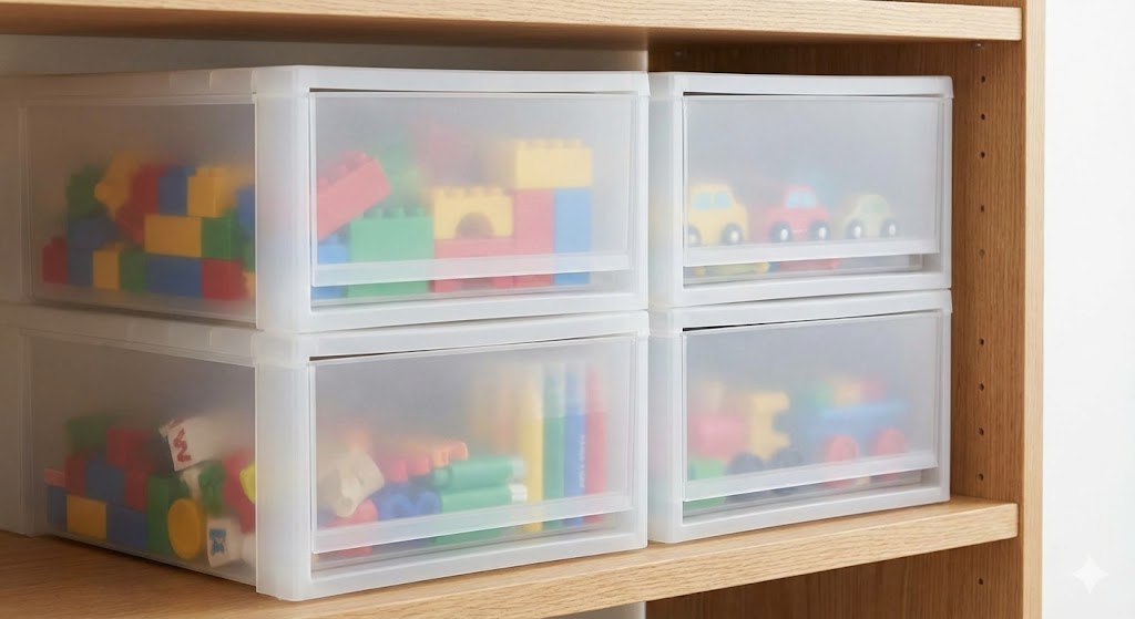 無印良品のケースで中身が見えるおもちゃ収納