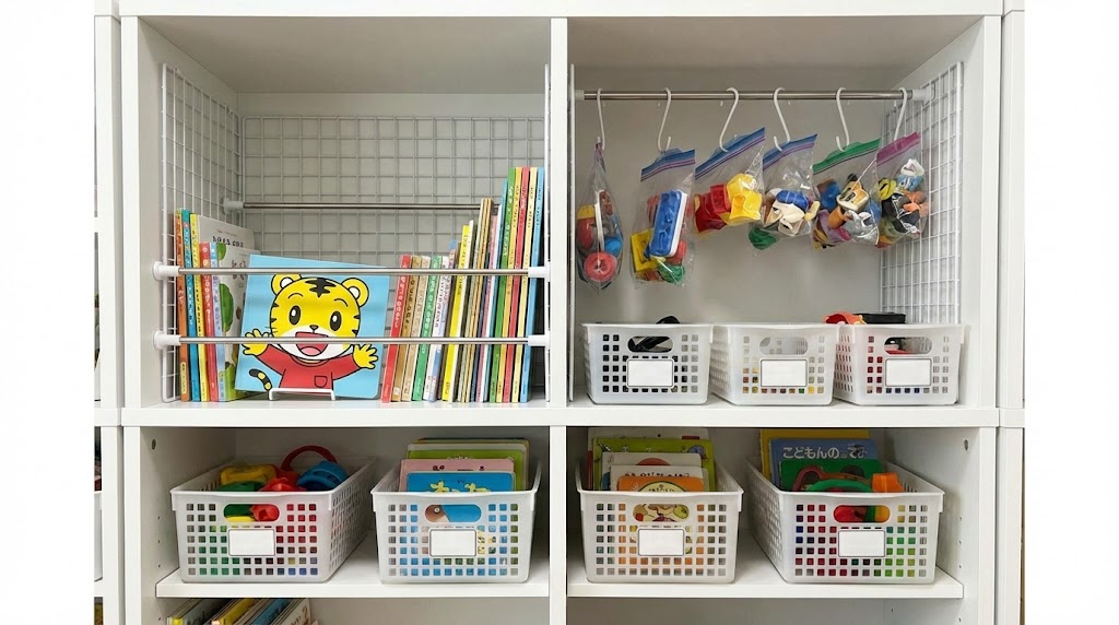 こどもちゃれんじの収納を100均や身近なアイテムで解決